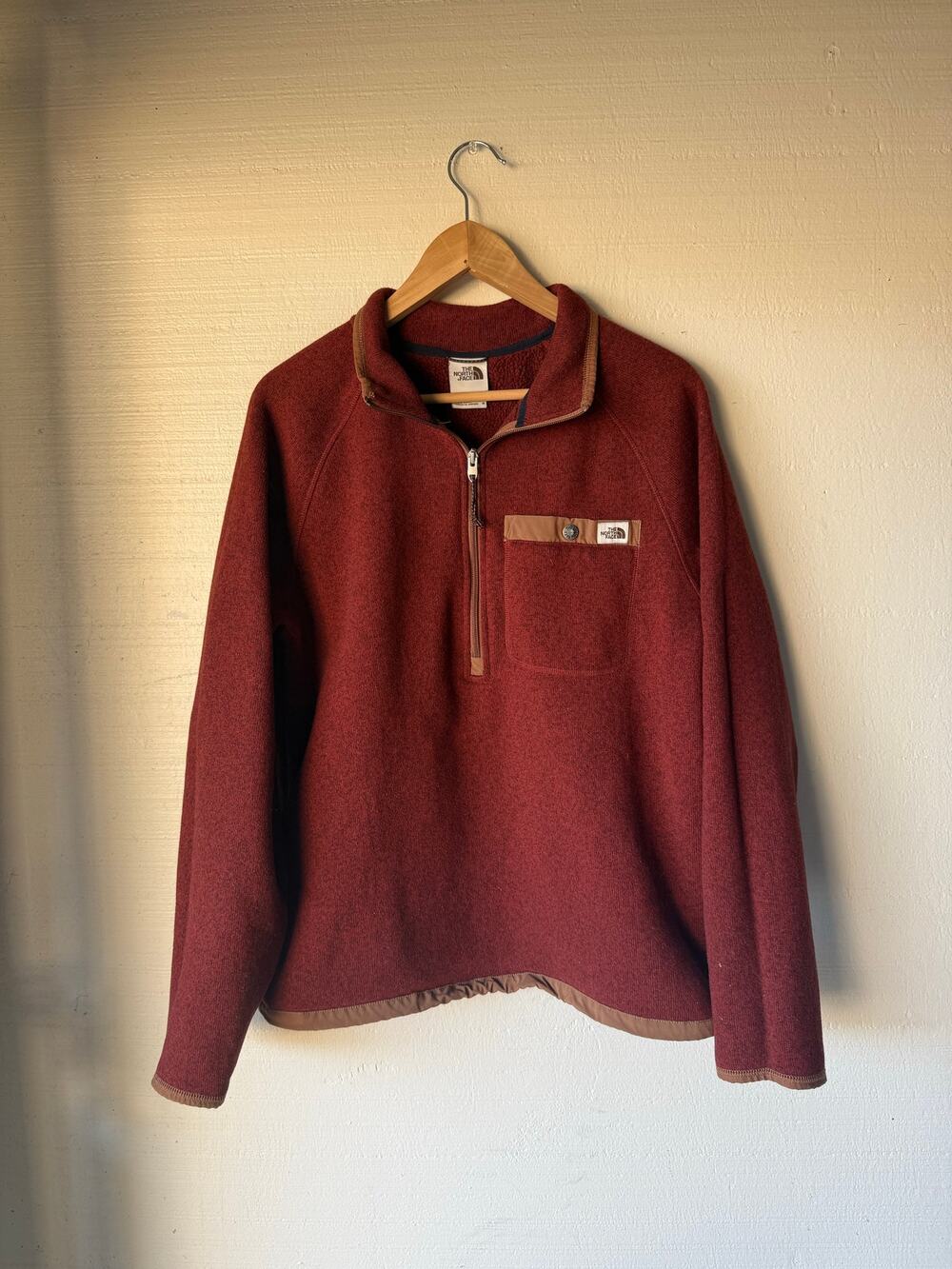 The North Face Red Fleece Quarter Zip Jacket Mens Size Medium Pocket